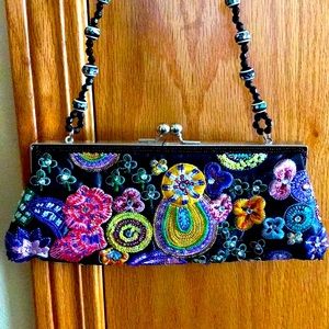 Gorgeous black satin mini bag purse beads sequins